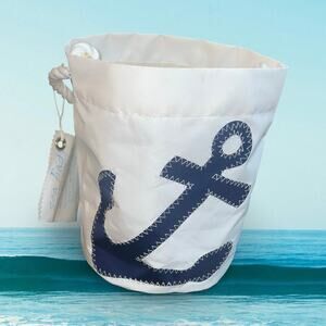 Sea Bags of Maine Navy Anchor Bucket Bag Recycled Sail Handcrafted Portland ME